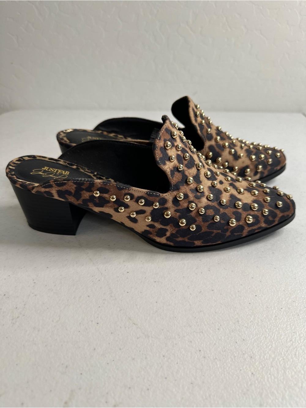 JustFab Leopard-Print Studded Slip-On Mules - Brown & Black